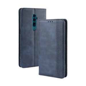 Magnetic Buckle Retro Crazy Horse Texture Horizontal Flip Leather Case for OPPO Reno 10x Zoom / Reno 5G , with Holder & Card Slots & Photo Frame(Blue) (OEM)