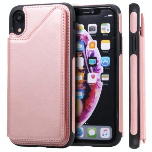 For iPhone XR Shockproof Calf Texture Protective Case with Holder & Card Slots & Frame(Rose Gold) (OEM)