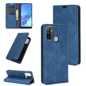 For OPPO A53 2020/OPPO A32 2020 Retro-skin Business Magnetic Suction Leather Case with Holder & Card Slots & Wallet(Dark Blue) (OEM)