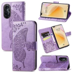 For Huawei Nova 8 Pro Butterfly Love Flower Embossed Horizontal Flip Leather Case with Bracket & Card Slot & Wallet & Lanyard(Light Purple) (OEM)