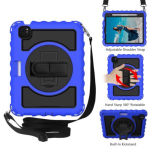 For iPad Air 2022 / 2020 10.9 360 Degree Rotation PC + Silicone Shockproof Combination Case with Holder & Hand Grip Strap & Neck Strap & Pen Slot Holder(Blue) (OEM)