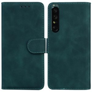 For Sony Xperia 1 IV Skin Feel Pure Color Flip Leather Phone Case(Green) (OEM)
