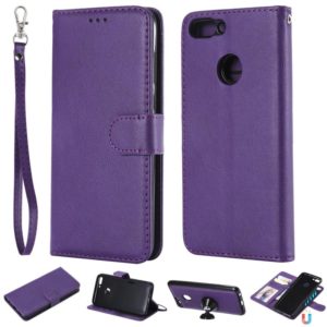 For Huawei P Smart / Enjoy 7s Solid Color Horizontal Flip Protective Case with Holder & Card Slots & Wallet & Photo Frame & Lanyard(Purple) (OEM)