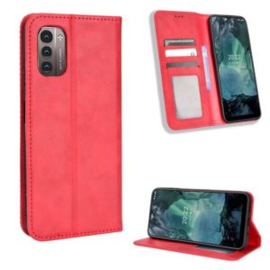 For Nokia G21 / G11 Magnetic Buckle Retro Texture Leather Phone Case(Red) (OEM)