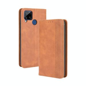 For OPPO Realme C15 Magnetic Buckle Retro Crazy Horse Texture Horizontal Flip Leather Case with Holder & Card Slots & Photo Frame(Brown) (OEM)