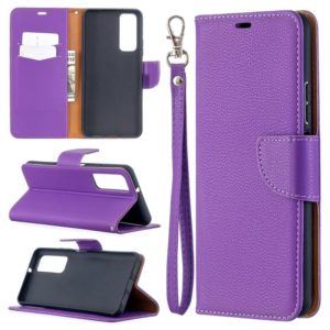 For Huawei P smart 2021 / Y7a Litchi Texture Pure Color Horizontal Flip PU Leather Case with Holder & Card Slots & Wallet & Lanyard(Purple) (OEM)