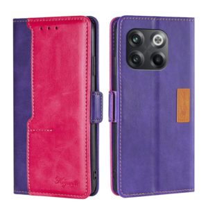 For OnePlus 10T Contrast Color Side Buckle Leather Phone Case(Purple + Rose Red) (OEM)