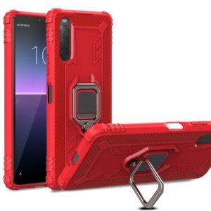 For Sony Xperia 10 II Carbon Fiber Protective Case with 360 Degree Rotating Ring Holder(Red) (OEM)