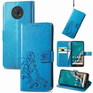 For Nokia G50 Four-leaf Clasp Embossed Leather Case with Lanyard & Card Slots & Wallet & Holder(Blue) (OEM)