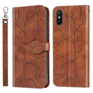 For Xiaomi Redmi 9A Life of Tree Embossing Pattern Horizontal Flip Leather Case with Holder & Card Slot & Wallet & Photo Frame & Lanyard(Brown) (OEM)