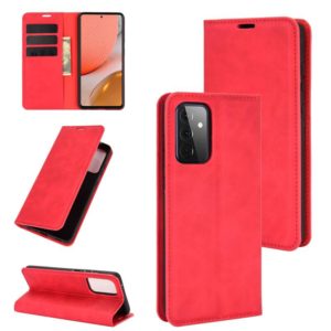 For Samsung Galaxy A72 5G / 4G Retro-skin Business Magnetic Suction Leather Case with Holder & Card Slots & Wallet(Red) (OEM)