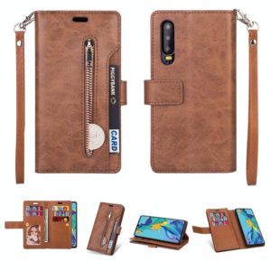 For Huawei P30 Multifunctional Zipper Horizontal Flip Leather Case with Holder & Wallet & 9 Card Slots & Lanyard(Brown) (OEM)