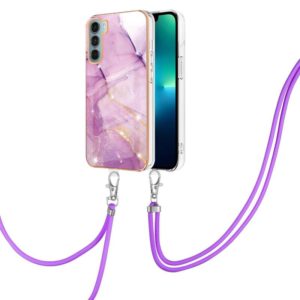 For Motorola Moto G200 Electroplating Marble IMD TPU Phone Case with Lanyard(Purple 001) (OEM)