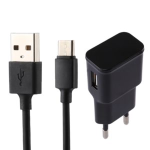 5V 2.1A Intelligent Identification USB Charger with 1m USB to USB-C / Type-C Charging Cable, EU Plug(Black) (OEM)