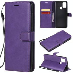 For Samsung Galaxy A21s Solid Color Horizontal Flip Protective Leather Case with Holder & Card Slots & Wallet & Photo Frame & Lanyard(Purple) (OEM)