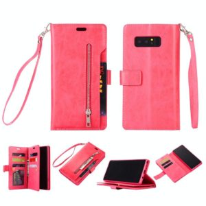 For Samsung Galaxy Note8 Multifunctional Zipper Horizontal Flip Leather Case with Holder & Wallet & 9 Card Slots & Lanyard(Rose Red) (OEM)