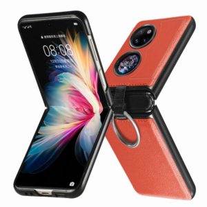 For Huawei P50 Pocket Litchi Pattern Ring Buckle Folding Phone Case(Orange) (OEM)