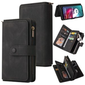 For Motorola Moto G30 Skin Feel PU + TPU Horizontal Flip Leather Case With Holder & 15 Cards Slot & Wallet & Zipper Pocket & Lanyard(Black) (OEM)