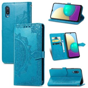 For Samsung Galaxy A02 Mandala Flower Embossed Horizontal Flip Leather Case with Bracket / Card Slot / Wallet / Lanyard(Blue) (OEM)