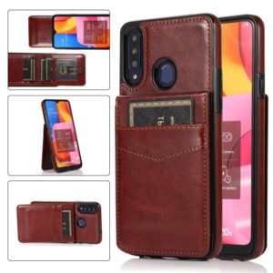 For Samsung Galaxy A20s Solid Color PC + TPU Protective Case with Holder & Card Slots(Brown) (OEM)