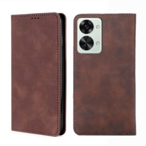For OnePlus Nord 2T Skin Feel Magnetic Horizontal Flip Leather Phone Case(Dark Brown) (OEM)