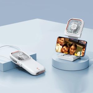 F30 Electroplating Handheld Fan Portable Desktop Folding Mute USB Hanging Neck Fan, Upgraded Version (White) (OEM)