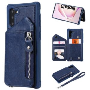 For Galaxy Note 10 Dual Buckles Zipper Shockproof Back Cover Protective Case with Holder & Card Slots & Wallet & Lanyard & Photos Frames(Blue) (OEM)