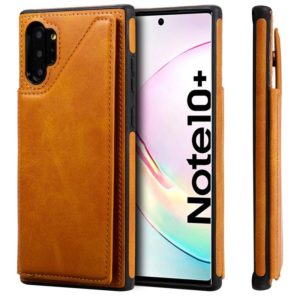 For Galaxy Note 10+ Shockproof Calf Texture Protective Case with Holder & Card Slots & Frame(Brown) (OEM)