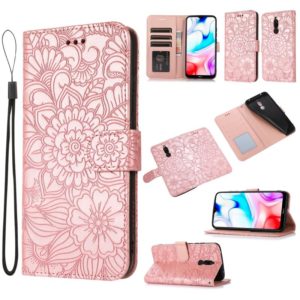 For Xiaomi Redmi 8 Skin Feel Embossed Sunflower Horizontal Flip Leather Case with Holder & Card Slots & Wallet & Lanyard(Rose Gold) (OEM)