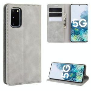 For Samsung Galaxy S20 FE 4G / 5G Retro-skin Business Magnetic Suction Leather Case with Holder & Card Slots & Wallet(Grey) (OEM)