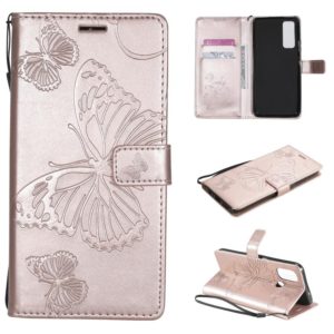 For OnePlus Nord N100 5G 3D Butterflies Embossing Pattern Horizontal Flip Leather Case with Holder & Card Slot & Wallet(Rose Gold) (OEM)