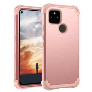 For Google Pixel 5a 3 in 1 Shockproof PC + Silicone Protective Case(Rose Gold) (OEM)
