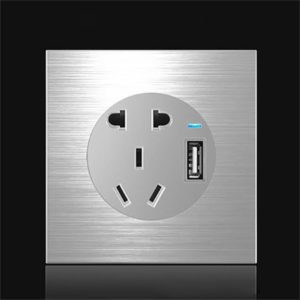 86mm Gray Aluminum Wire Drawing LED Switch Panel, Style:Five-hole USB Socket (OEM)