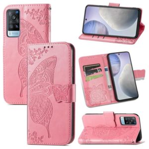For vivo X60 Butterfly Love Flowers Embossed Horizontal Flip Leather Case with Holder & Card Slots & Wallet & Lanyard(Pink) (OEM)