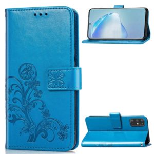 For Galaxy S20+ Four-leaf Clasp Embossed Buckle Mobile Phone Protection Leather Case with Lanyard & Card Slot & Wallet & Bracket Function(Blue) (OEM)