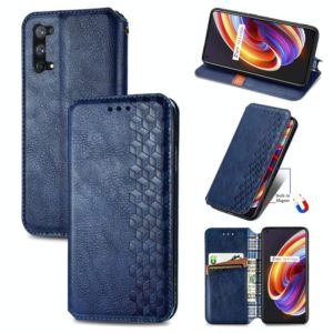 For OPPO Realme X7 Pro Cubic Grid Pressed Horizontal Flip Magnetic PU Leather Case with Holder & Card Slots & Wallet(Blue) (OEM)