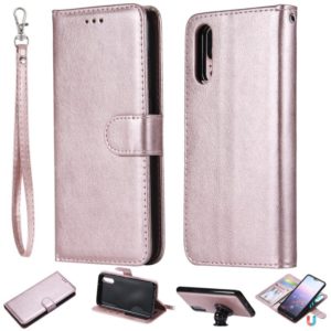 For Huawei P20 Solid Color Horizontal Flip Protective Case with Holder & Card Slots & Wallet & Photo Frame & Lanyard(Rose Gold) (OEM)