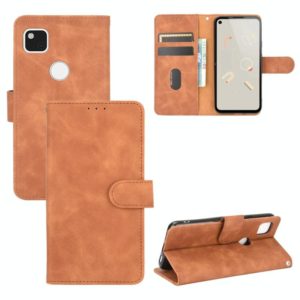 For Google Pixel 4a Solid Color Skin Feel Magnetic Buckle Horizontal Flip Calf Texture PU Leather Case with Holder & Card Slots & Wallet(Brown) (OEM)