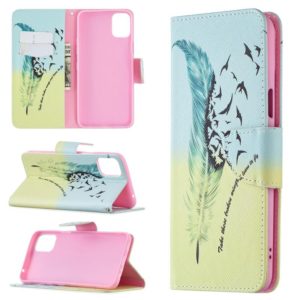 For LG K42 Colored Drawing Pattern Horizontal Flip Leather Case with Holder & Card Slots & Wallet(Feather) (OEM)