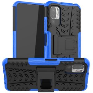 For Xiaomi Redmi Note 10 5G Tire Texture Shockproof TPU+PC Protective Case with Holder(Blue) (OEM)