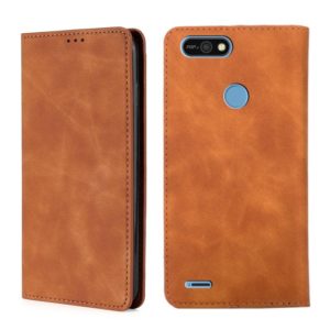 For Tecno Pop 2 / Pop 2 F / Pop 2 Pro / Pop 2 Power / Itel P13 B1F Skin Feel Magnetic Horizontal Flip Leather Case with Holder & Card Slots(Light Brown) (OEM)