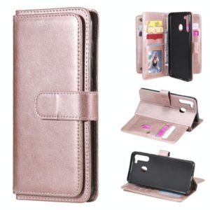 For Samsung Galaxy A21 Multifunctional Magnetic Copper Buckle Horizontal Flip Solid Color Leather Case with 10 Card Slots & Wallet & Holder & Photo Frame(Rose Gold) (OEM)