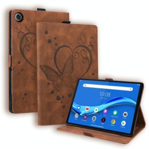 For Lenovo Tab M10 Plus TB-X606F TB-X606X Love Butterfly Pattern Horizontal Flip Leather Case with Holder(Brown) (OEM)