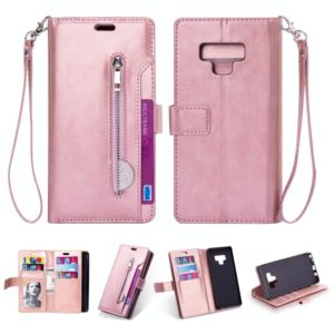 For Samsung Galaxy Note9 Multifunctional Zipper Horizontal Flip Leather Case with Holder & Wallet & 9 Card Slots & Lanyard(Rose Gold) (OEM)
