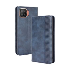 For OPPO F17 / A73 2020 Magnetic Buckle Retro Crazy Horse Texture Horizontal Flip Leather Case with Holder & Card Slots & Photo Frame(Blue) (OEM)