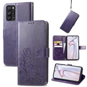 For Blackview A100 Four-leaf Clasp Embossed Buckle Mobile Phone Protection Leather Case with Lanyard & Card Slot & Wallet & Bracket Function(Purple) (OEM)