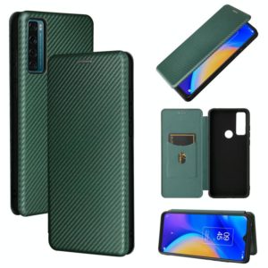 For TCL 20 SE Carbon Fiber Texture Horizontal Flip TPU + PC + PU Leather Case with Card Slot(Green) (OEM)