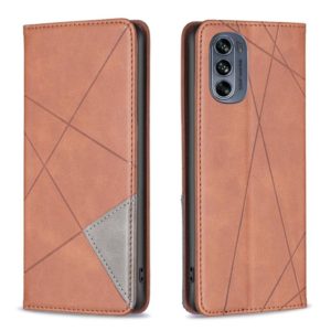 For Motorola Moto G62 Prismatic Invisible Magnetic Leather Phone Case(Brown) (OEM)