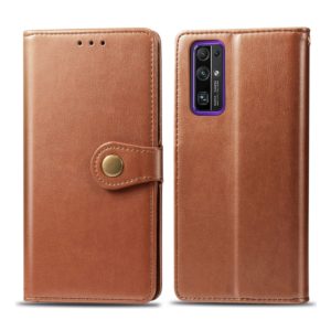 Huawei Honor 30 Pro Retro Solid Color Leather Buckle Phone Case with Lanyard & Photo Frame & Card Slot & Wallet & Stand Function(Brown) (OEM)