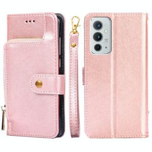 For OnePlus 9RT 5G Zipper Bag Horizontal Flip Leather Phone Case with Holder & Card Slots & Lanyard(Rose Gold) (OEM)